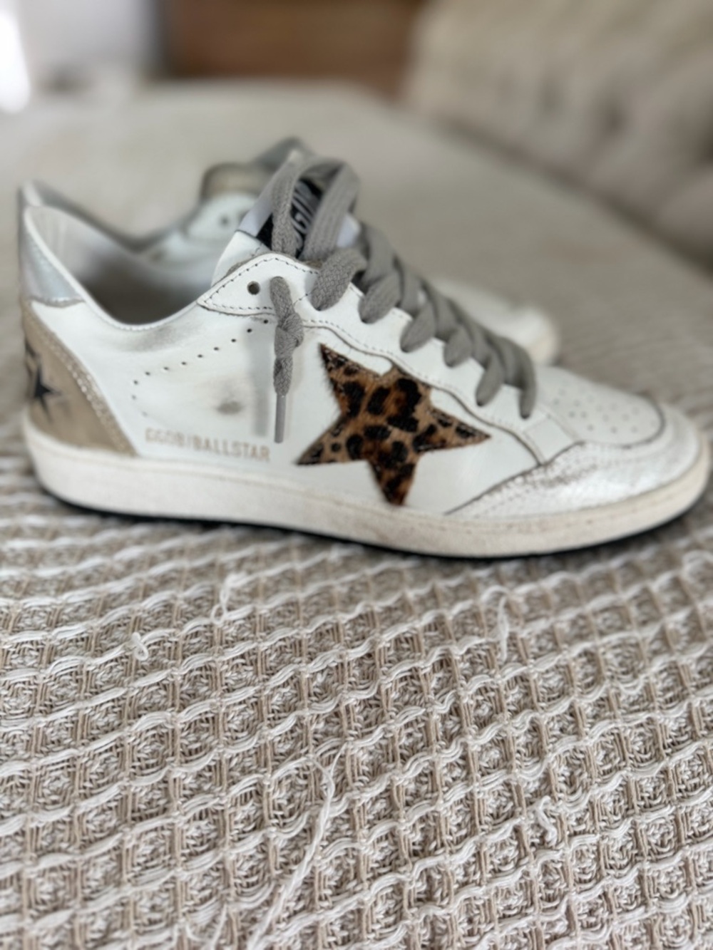 Golden Goose Ball Star Sneakers Leopard Star White Leather with Gray Laces sz 36 - Picture 3 of 10